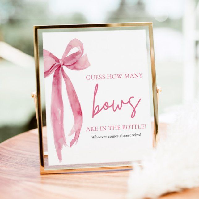 Eleganter Rosa-Bow schätzt, wie viele Bows Spiel Poster (Elegant Blush Pink Bow Guess How Many Bows Game Sign)