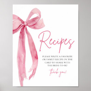 Eleganter rosa Bow Sie bindet die Art der Rezepte Poster