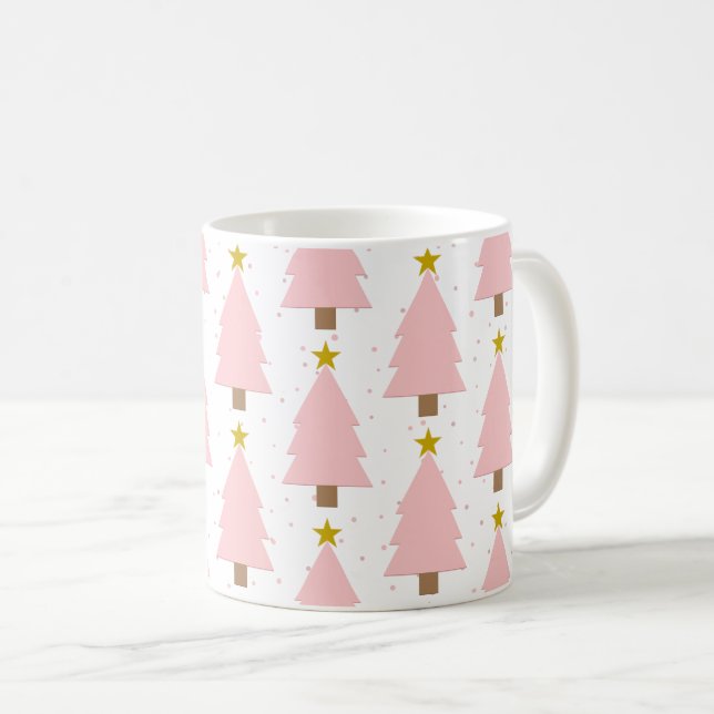 Eleganter Rosa Christbaumwald, Goldene Sterne Kaffeetasse (VorderseiteRechts)