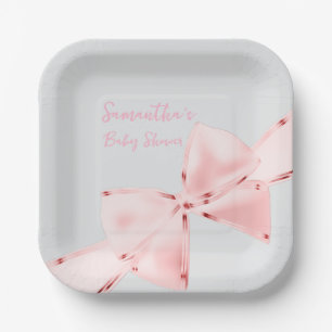 Eleganter rosa Coquette Bow Girl Baby Shower Squar Pappteller