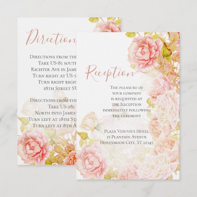 Eleganter Rosa Coral Secret Rose Garden Wedding In Einladung (Vorne/Hinten)