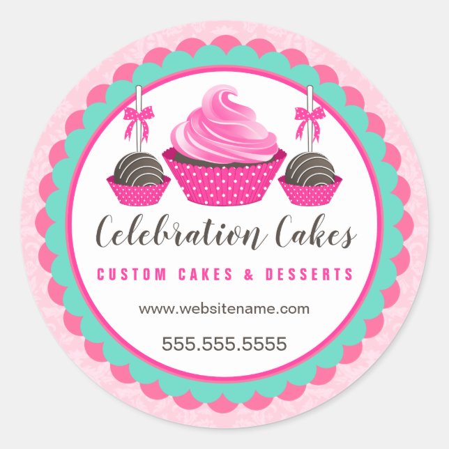 Eleganter rosa Cupcake Cake Cake Pops Skalierte Ba Runder Aufkleber (Vorderseite)