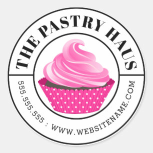 Eleganter rosa Cupcake Kurve Text Runder Aufkleber