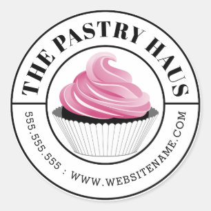 Eleganter rosa Cupcake Kurve Text Runder Aufkleber