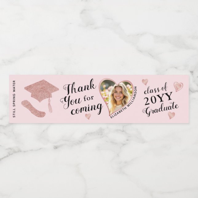 Eleganter rosa Custom Foto Abschluss Vielen Dank (Einzelnes Label)