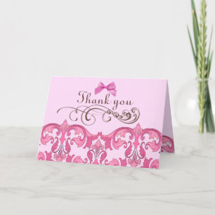 Eleganter rosa Damask Danke Karte