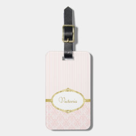 Eleganter rosa Damaske Vintager Goldrahmen und Nam Gepäckanhänger