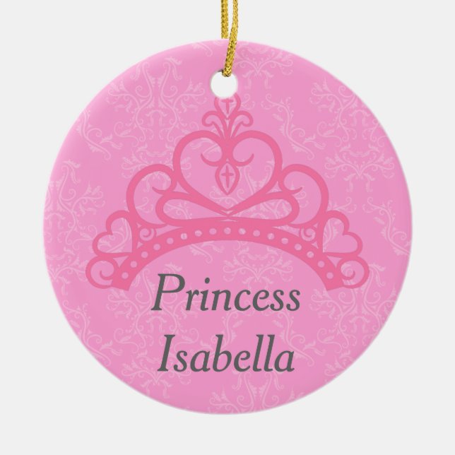 Eleganter rosa Damast, Prinzessin Tiara Keramik Ornament (Vorne)