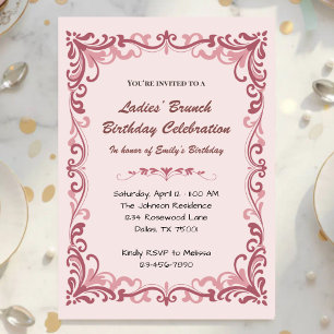 Eleganter rosa Damenbrunch mit Schriftrolle Einladung
