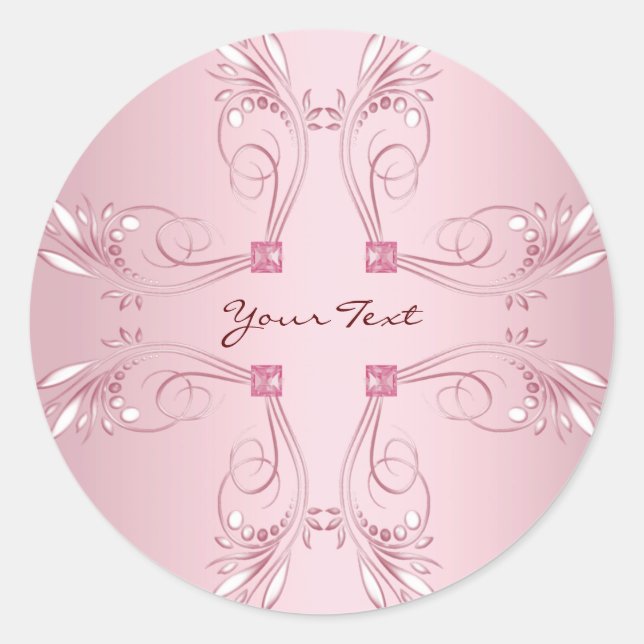Eleganter rosa Dekorativer Klassischer Rundsticker Runder Aufkleber (Vorderseite)