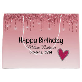Eleganter Rosa Dripping Glitzer Happy Birthday Große Geschenktüte