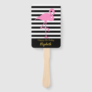 Eleganter rosa Flamingo auf schwarzen und weißen  Fächer