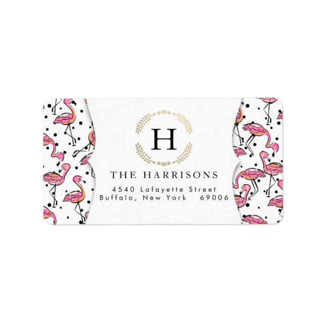 Eleganter rosa Flamingo Dalmatiner Dots Personalis Adressaufkleber (Vorne)
