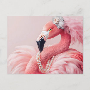 Eleganter rosa Flamingo mit Perlen und Federn Postkarte