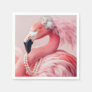 Eleganter rosa Flamingo mit Perlen und Federn Serviette