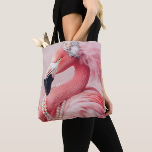 Eleganter rosa Flamingo mit Perlen und Federn Tasche