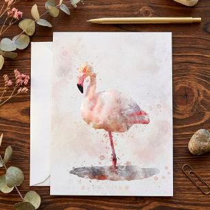 Eleganter Rosa Flamingo stehend in Wasserfarbe Dankeskarte