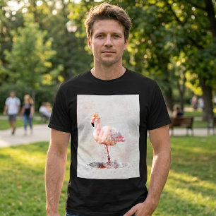 Eleganter Rosa Flamingo stehend in Wasserfarbe T-Shirt