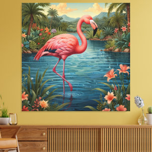 Eleganter rosa Flamingo tropisches Paradies Lagune Leinwanddruck