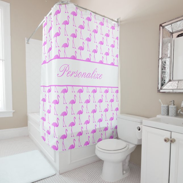 Eleganter rosa Flamingo-Vogel-Druck Duschvorhang (Beispiel)