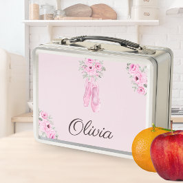 Eleganter rosa Floral Ballerina Personalisierter N Metall Brotdose