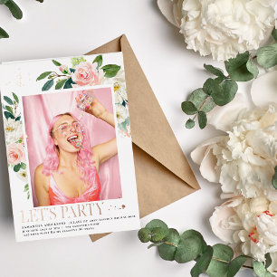 Eleganter Rosa Floral Roségold Rahmen Echt Folieneinladung