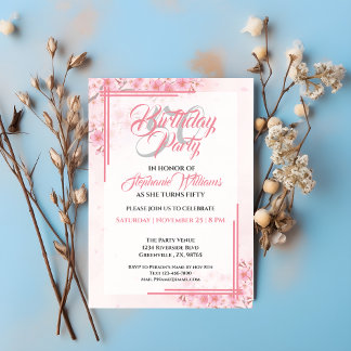 Eleganter Rosa Floral Women's 50. Geburtstag Einladung