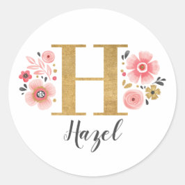 Eleganter rosa florale Monogramm Anfangsbuchstaben Runder Aufkleber