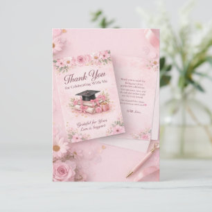 Eleganter rosa floraler Abschlussfeier-Dankeschön- Dankeskarte