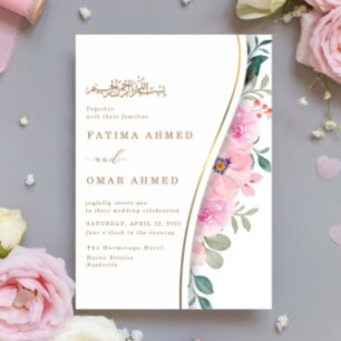 Eleganter rosa floraler Foliage Islamische Hochzei Einladung