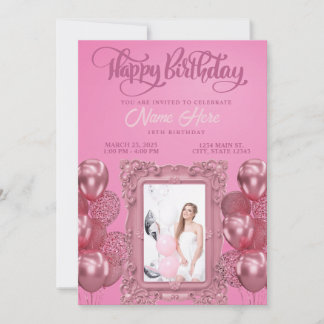 Eleganter rosa Foto Teen Geburtstag Einladung