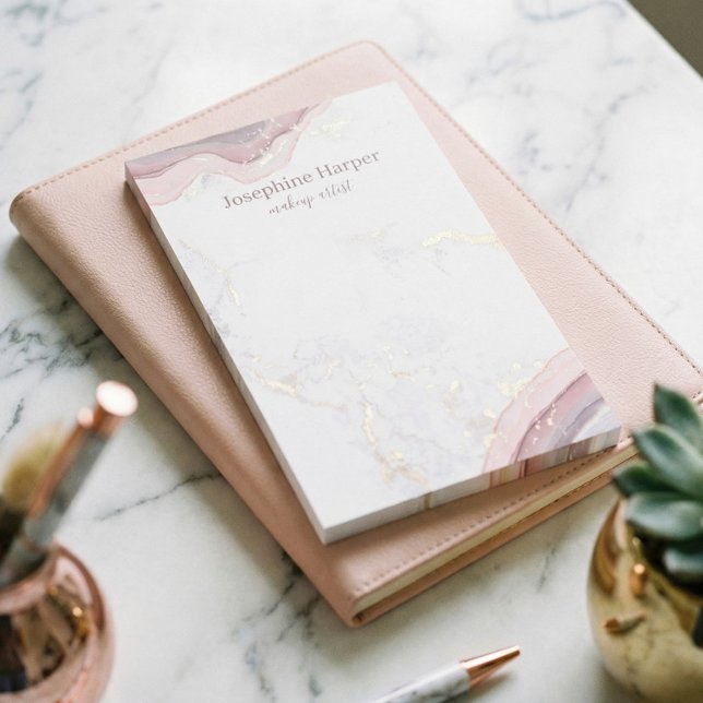 Eleganter Rosa Geode Gold Glitzer Marmoratine Post-it Klebezettel (Elegant Blush Pink Geode Marble Agate Gold Glitter Post-it Notes)