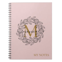 Eleganter Rosa Girly Floral Gold Monogram Name