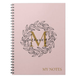 Eleganter Rosa Girly Floral Gold Monogram Name Notizblock