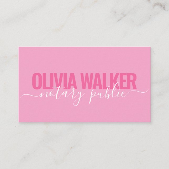 Eleganter Rosa Girly Signature Notary Public Agent Visitenkarte (Vorderseite)