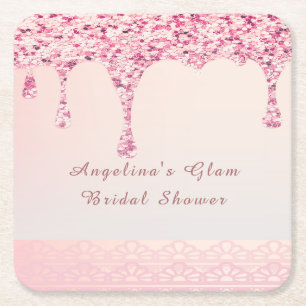 Eleganter Rosa Glam Glitter Tropf Brautparty Rechteckiger Pappuntersetzer