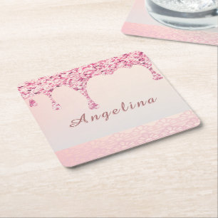 Eleganter Rosa Glamour Glittertropfen Rechteckiger Pappuntersetzer