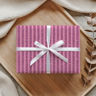 Eleganter rosa Glitter Style vertikale Streifen Geschenkpapier