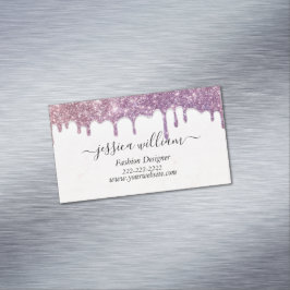 Eleganter Rosa Glitzer Agate Moderner Stil Magnetische Visitenkarte