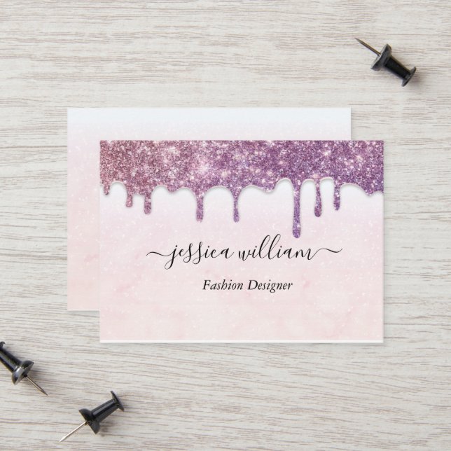 Eleganter Rosa Glitzer Agate Moderner Stil Telefonnummerkarte (Vorderseite/Rückseite Beispiel)