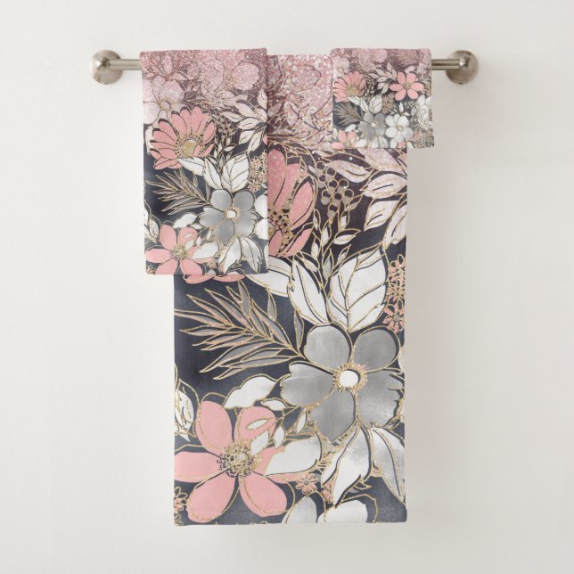 Eleganter Rosa Glitzer Badhandtuch Set (Insitu)