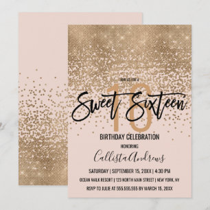 Eleganter Rosa Glitzer Confetti Sweet 16 Einladung