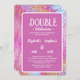 Eleganter Rosa Glitzer Doppelte Geburtstagsfeier Einladung