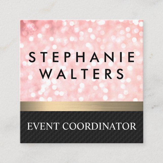 Eleganter rosa Glitzer | Gold Bar | Schwarzes Mesh Quadratische Visitenkarte (Vorderseite)