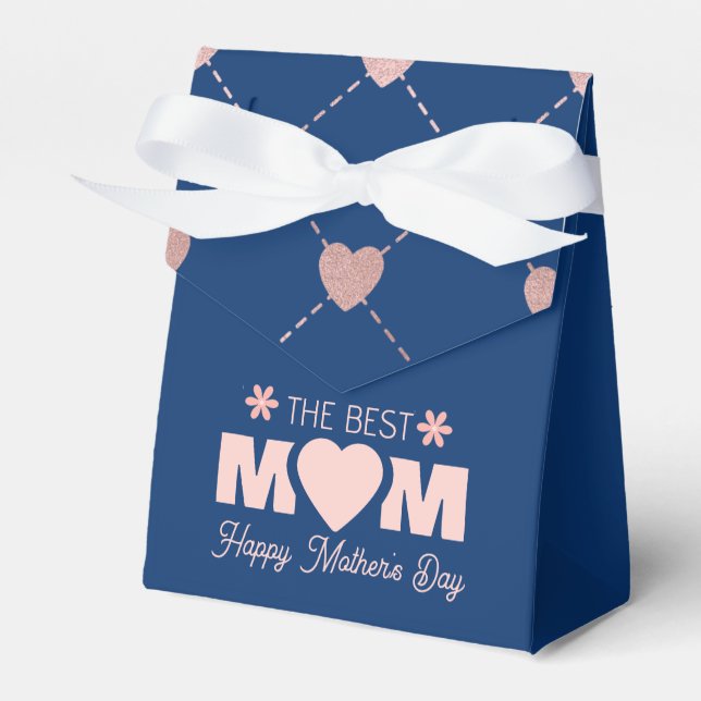 Eleganter Rosa Glitzer Herzensegel Beste Mama Geschenkschachtel (Vorderseite)