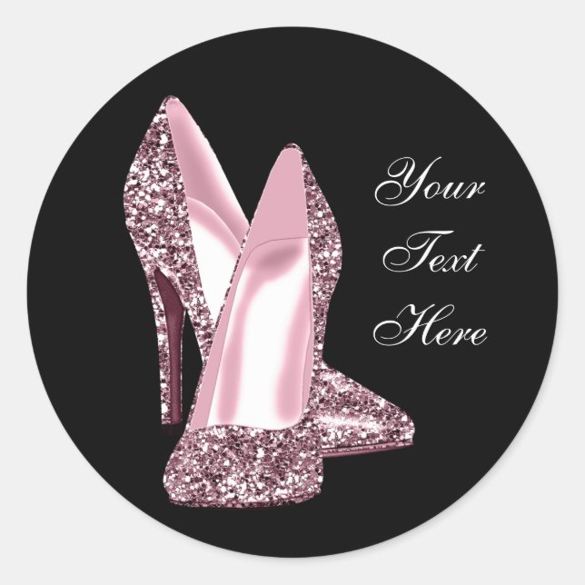 Eleganter rosa Glitzer High Heel Shoe Runder Aufkleber (Vorderseite)