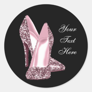 Eleganter rosa Glitzer High Heel Shoe Runder Aufkleber