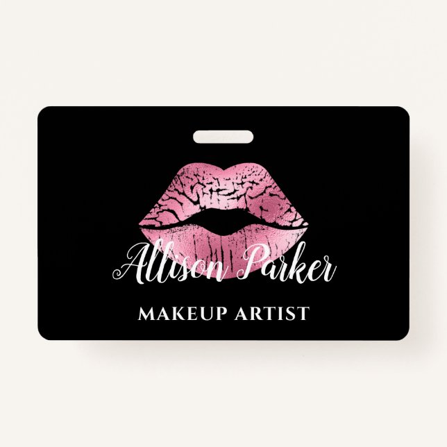 Eleganter rosa Glitzer Kiss Makeup Artist Ausweis (Vorderseite)