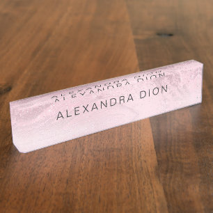 Eleganter Rosa-Glitzer-Marmor Namensplakette