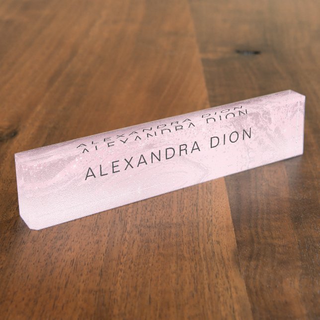 Eleganter Rosa-Glitzer-Marmor Namensplakette (Seite)